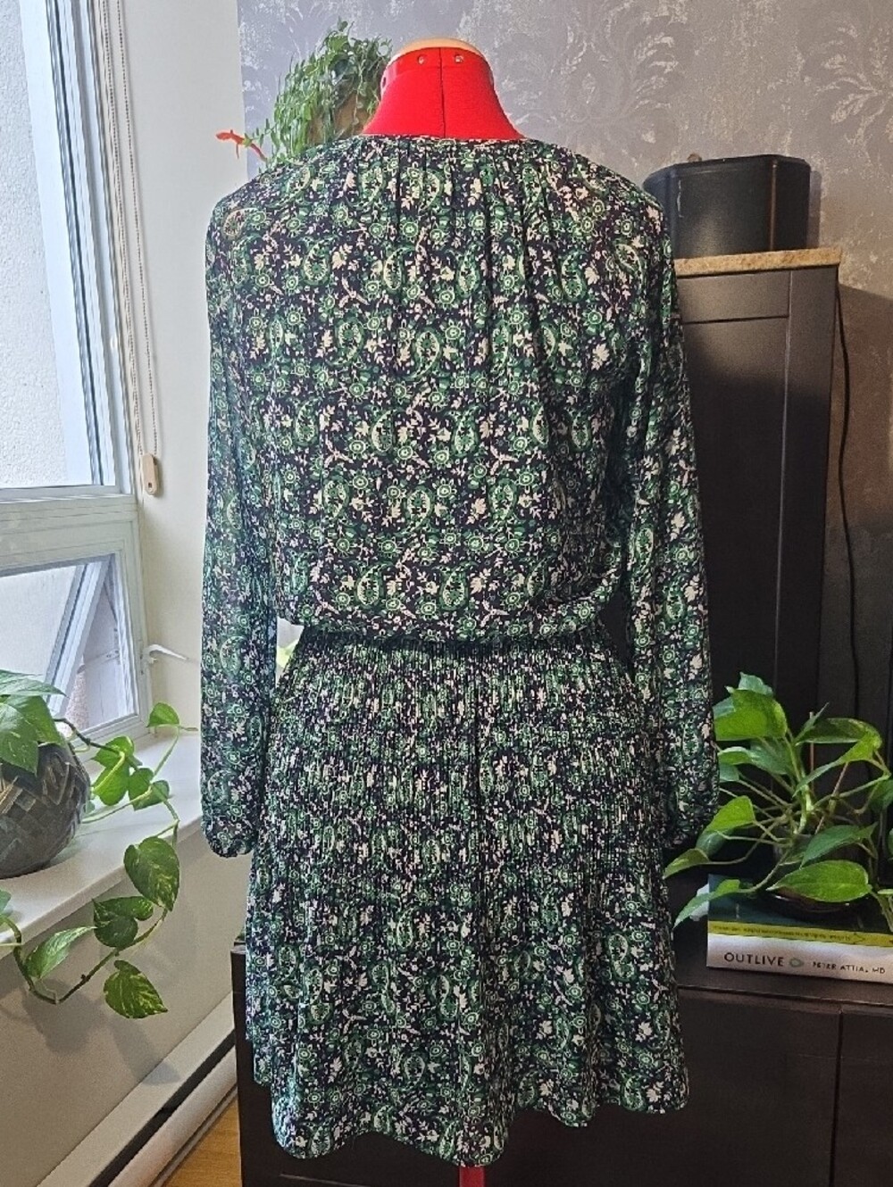 Michael Kors Paisley Floral Long-Sleeve Pleated Waist Dress - Picture 2 of 15